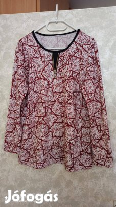 Piros fehér mintás kötött elől cipzáras pulóver 44-es