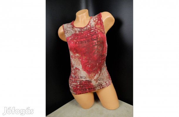 Piros feliratos mintás női ujjatlan felső top