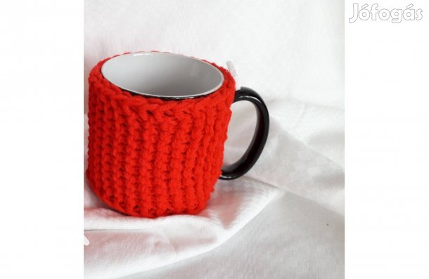 Piros kötött bögremelegítő bögrepulcsi új_