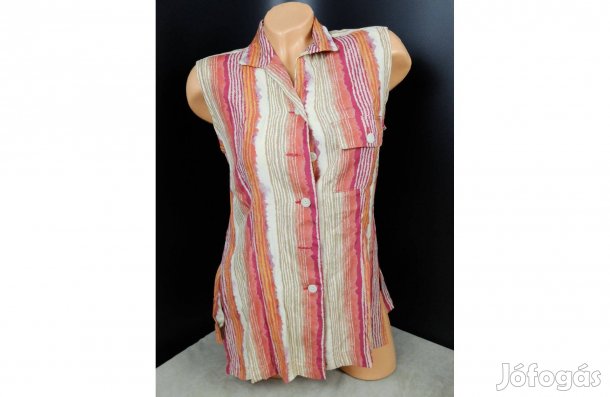 Piros narancssárga csíkos ujjatlan gombos női ing