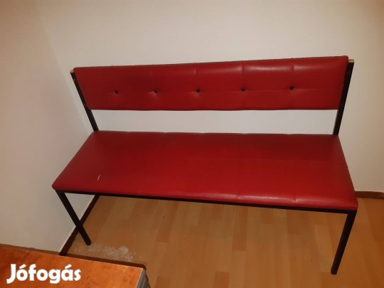 Piros retró étkező ülőke, étkező pad fém 120cm