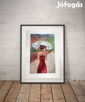 Piros ruhás lány kép, amatőr alkotótól eladó