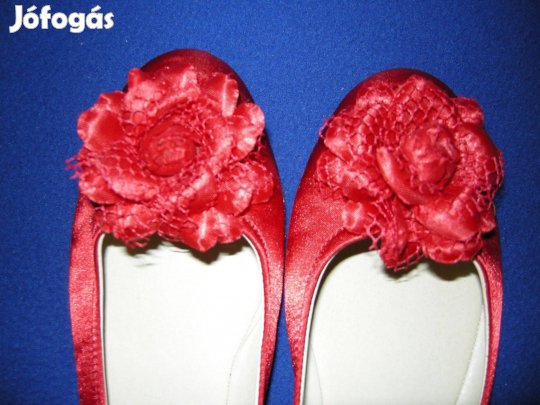 Piros selyem cipő, 40-méret,balerina, Graceland márka új!