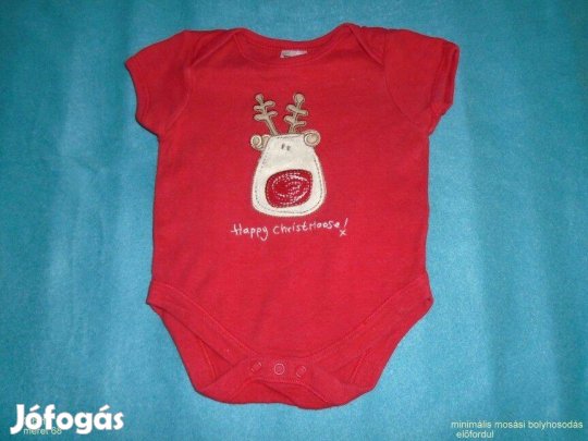 Piros szarvas mintás rövid ujjú body 3-6 hó (méret 68)