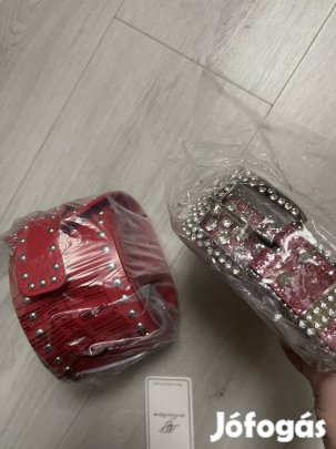 Piros széles öv, rózsaszin strasszos öv új !