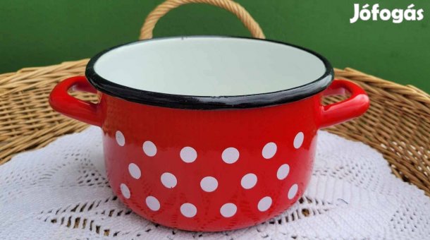 Piros zománcos, pettyes fazék