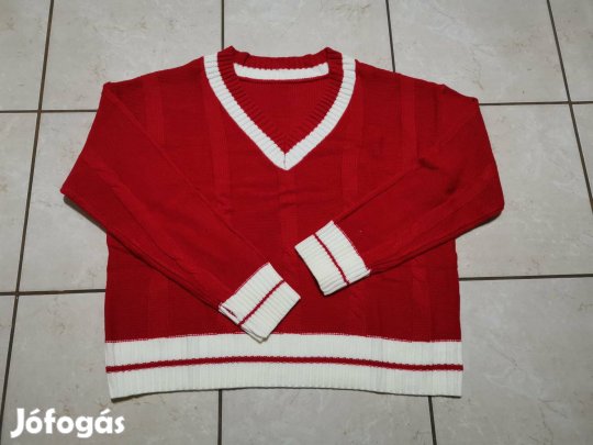 Pirosfehér kötött pulóver XXL Új
