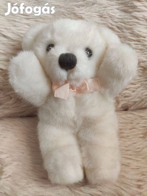 Plüss állat figura barackszínű masnis fehér maci