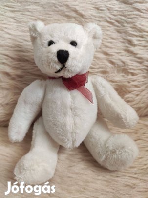 Plüss állat figura bordó masnis fehér maci