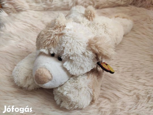 Plüss állat figura mosolygós fehér fekvő maci