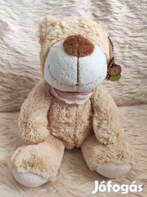 Plüss állat figura rózsaszín kifakult kendős maci