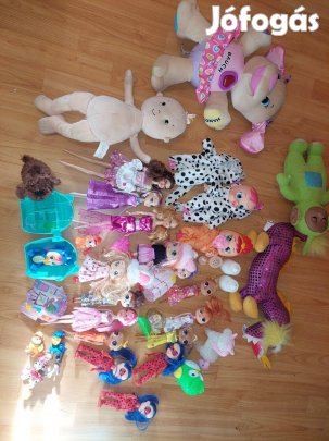 Plüss babák, fisher price kutya és egyebek csomag