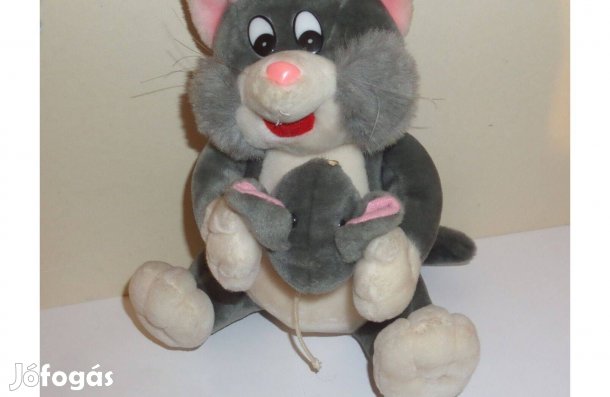 Plüss cica, macska egérrel figura