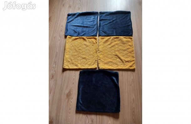 Plüss sötétkék és sárga díszpárnahuzat 40x40 cm - Új