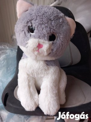 Plüss szürke cica figura 30cm