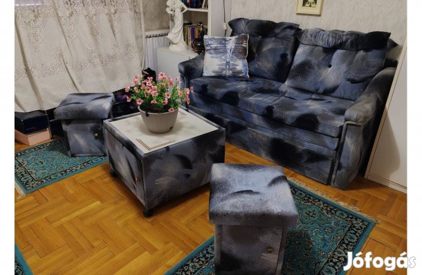 Plüss ülő/fekvő garnitúra praktikus, jó állapotú, szinte ingyen