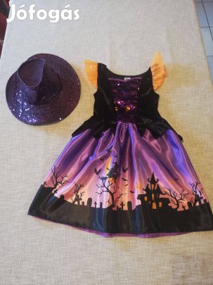 Pocopiano 110-122 kislány boszorkány jelmez flitteres kalappal