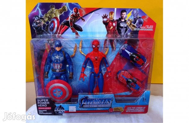 Pókember és Amerika kapitány ledes figura szett+2 db kisautó, Új