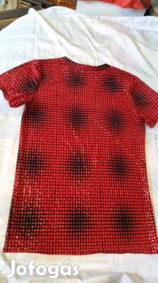 Pókember-hangulatú, piros-fekete mintás, új, uniszex póló -L