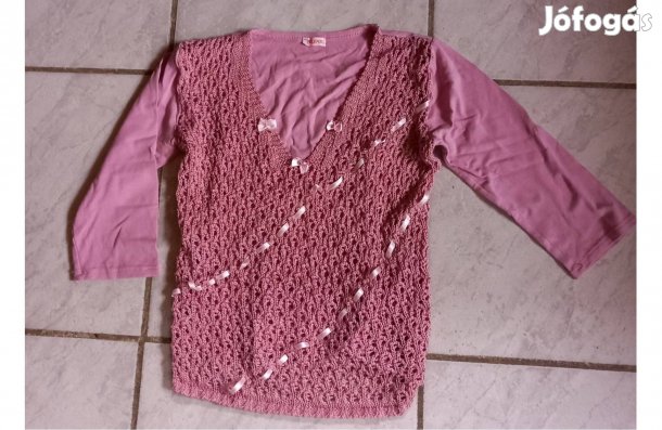 Polipoll rózsaszín horgolt elejű, sztreccs poló 36-os - Új