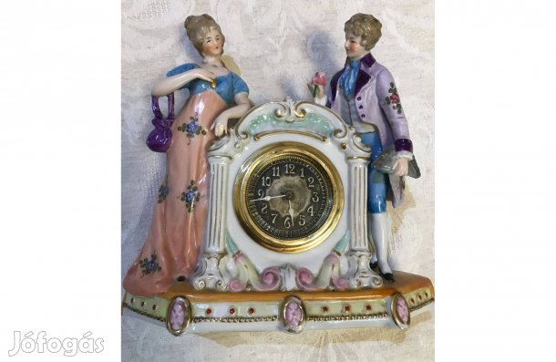 Porcelán, kandalló, óra, antik rokokó