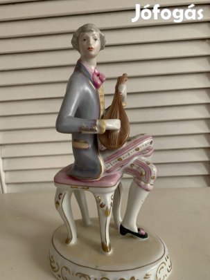 Porcelán barokk lantos szobor hollóházi