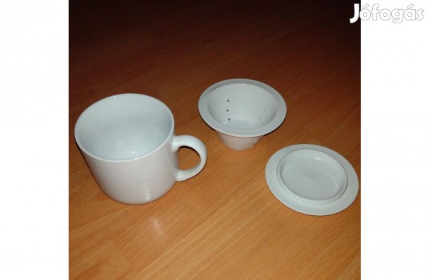 Porcelán bögre csésze szűrővel, díszíthető - fehér