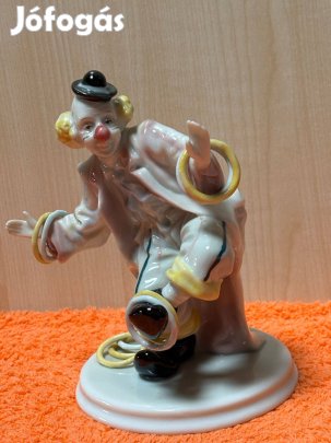 Porcelán bohóc, figurális szobor, dísztárgy, figura, dekortárgy,nipp