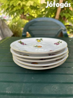 Porcelán desszertes tányér készlet - gyümölcsmintás (5 db)