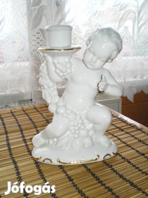 Porcelán gyertyatartó puttóval GDR német tökéletes állapotban