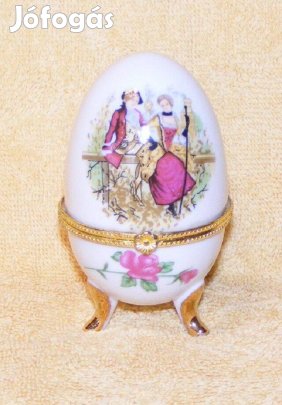 Porcelán jelenetes tojás alakú ékszertartó