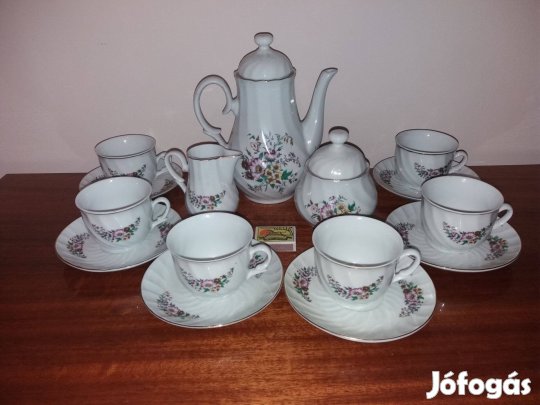 Porcelán kávés teás készlet bolgár, Bulgária 6 személyes