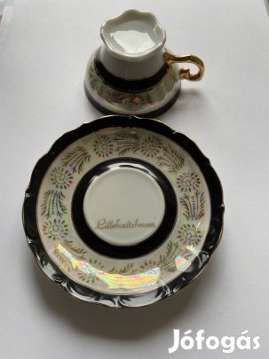 Porcelán kávéscsésze 2 db rózsaszín fekete lüszteres mázas