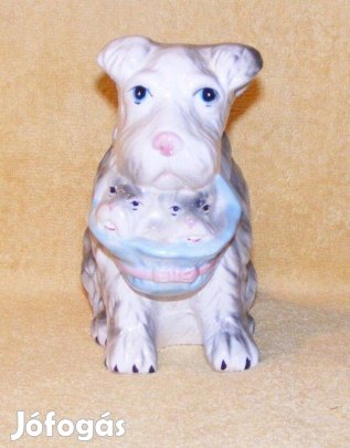 Porcelán kutya kaspó, virágtartó
