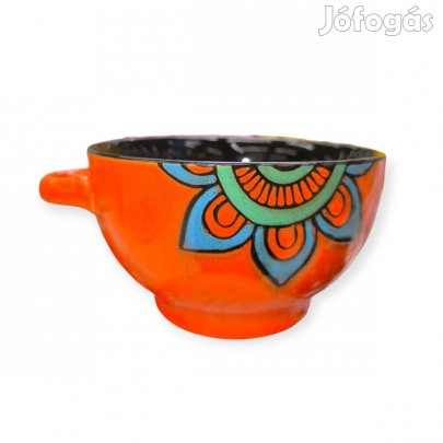 Porcelán leveses tál fogantyúval mandala mintával narancs,fekete 0,6