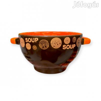 Porcelán leveses tál fogantyúval narancssárga,barna 0,65L