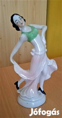 Porcelán ritka, régi kecses táncosnő szobor, jelzett