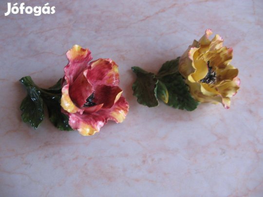 Porcelán rózsa asztaldísz, 2 db