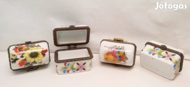 Porcelán szelence készlet virágos, és barokk páros dekorációval