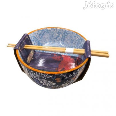Porcelán tál evőpálcikáv ázsiai stílusú tálal kék-narancs mintával 7