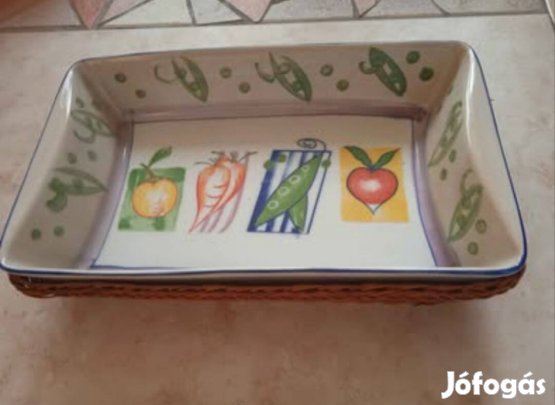 Porcelán tál kosárban 33x20 cm új