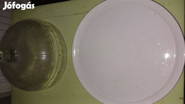 Porcelán tálca asztalközép üveg búrával
