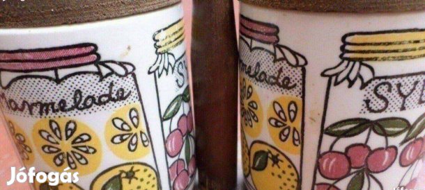 Porcelán tároló edény + kanál fa tartó