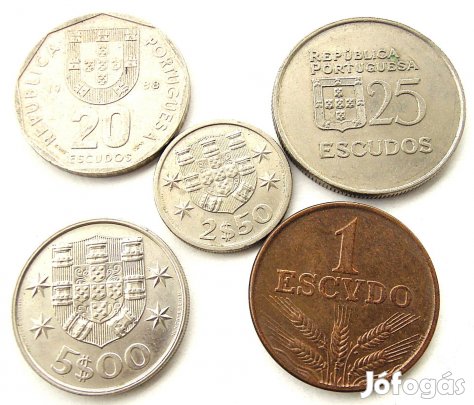 Portugál escudo fémpénz 5 db csomag