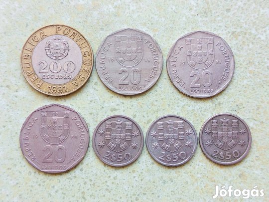 Portugália 7 db Különböző Érme 2/5 20 100 Esccudos 1965-1991