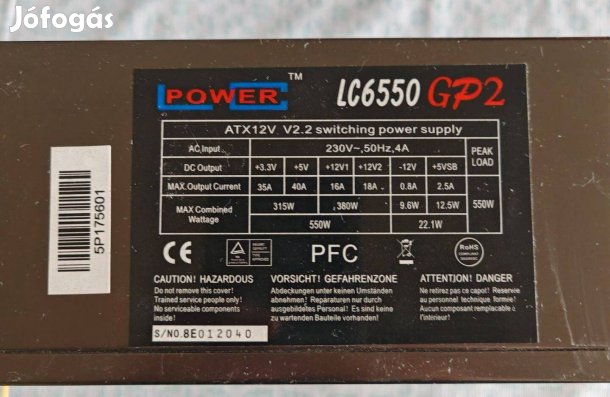 Power LC6550 GP2 PSU 520W teljesítményű tápegység