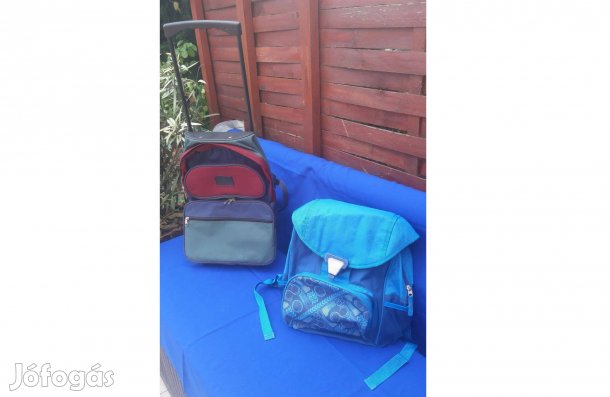 Praktikus húzós, gurulós iskolatáska, plusz hátizsákkal