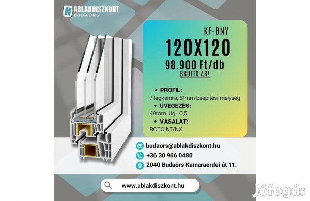 Prémium 120x120 műanyag ablak 3 rétegű üveggel raktárról azonnal