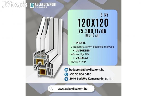 Prémium 120x120 műanyag ablak bukó-nyíló 3 rétegű üveggel raktárról