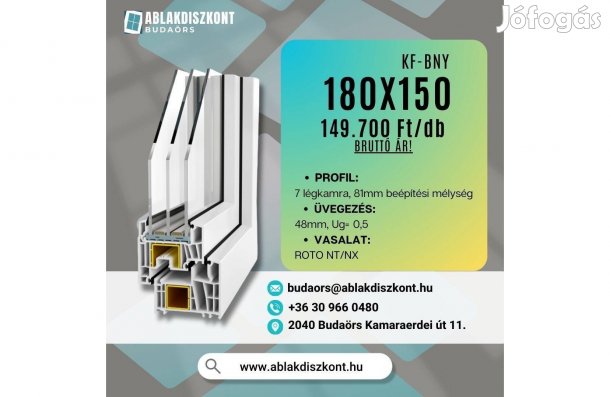 Prémium 180x150 kf-bny műanyag ablak 3 réteg üvegezéssel raktárról